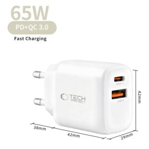TECH-PROTECT NCA65W-GAN 2 PRIEVADŲ TINKLO ĮKROVIKLIS PD 65W / QC3.0 BALTAS - Image 4