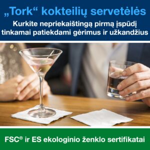 Servetėlės Tork (477534), kokteilių servetėlės, 2 sluoksniai, 200vnt., baltos spalvos - Image 3