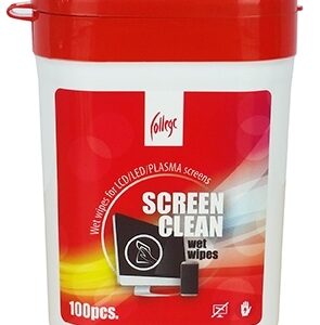 Servetėlės ekranų valymui College, LCD/LED/Plasma, 100 drėgnų servetėlių plastikinėje dėžutėje