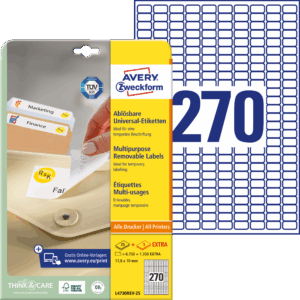 Lipnios etiketės Avery Zweckform, A4, 17.8x10mm, 270 etikečių lape, 25 lapai