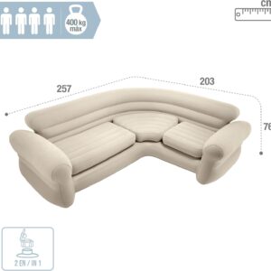 Pripučiama kampinė sofa keturiems asmenims 257x203x76 cm smėlio spalvos INTEX 68575 - Image 8