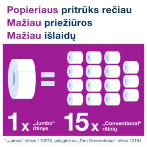 Tualetinis popierius Tork Advanced Jumbo T1, 120272, 2 sluoksniai, 360m, 1800 lapelių, baltos spalvos, 1vnt - Image 3
