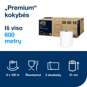 Popieriniai rankšluosčiai Tork Premium Matic Soft H1 (290016), 2 sluoksniai, baltos spalvos, 100m, 408 lapeliai - Image 3