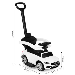 Mercedes C CLASS vaikiškas stumiamas automobilis, interaktyvus vairas, rankena, baltas - Image 9