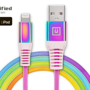 Laidas REAL-EL MFI USB A - Lightning Rainbow 1m, vaivorykštės spalvos