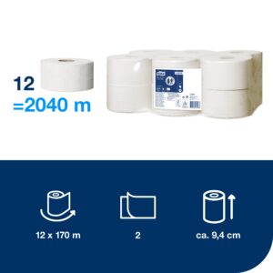 Tualetinis popierius Tork Advanced Jumbo Mini T2, 120280, 2 sluoksniai, 170m, 850 lapelių, baltos spalvos, 1vnt - Image 2