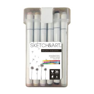 Dvipusiai permanentiniai žymekliai piešimui Sketch&Art, 36 spalvų