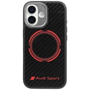 Dėklas Audi RSQ Carbon Fiber Sport Red Circle MagSafe for Apple iPhone 17 juodos spalvos
