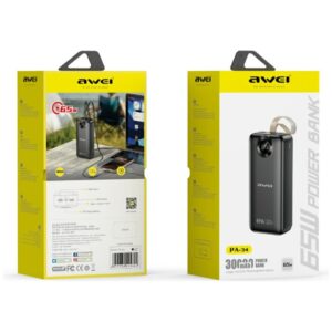 Powerbank Awei PA-34 30000mAh 65W Fast charging juodos spalvos - Image 2