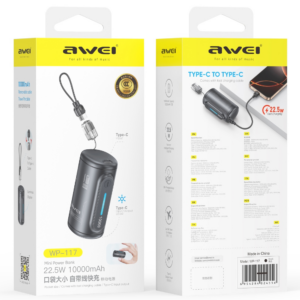 Powerbank Awei WP-117 10000mAh 22.5W 3C 2xUSB-C juodos spalvos - Image 3