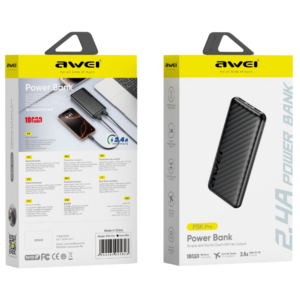 PowerBank AWEI P5K Pro 10000mAh 2xUSB juodos spalvos - Image 2