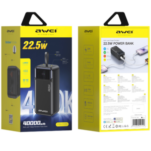 Powerbank Awei PA-105 40000mAh 22,5W PD 3xUSB-C juodos spalvos - Image 3