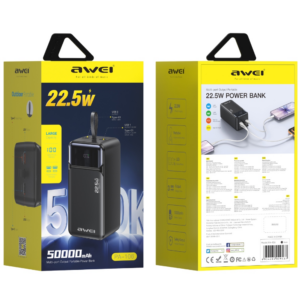 Powerbank Awei PA-106 50000mAh 22,5W PD 3xUSB-C juodos spalvos - Image 2