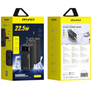 Powerbank Awei PA-107 50000mAh 22,5W PD 3xUSB juodos spalvos - Image 2