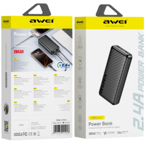 PowerBank AWEI P6K Pro 20000mAh 2xUSB-A/USB-C juodos spalvos - Image 2