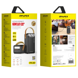 Powerbank Awei PA-82 60000mAh 65W PD 2xUSB-A/USB-C juodos spalvos - Image 3