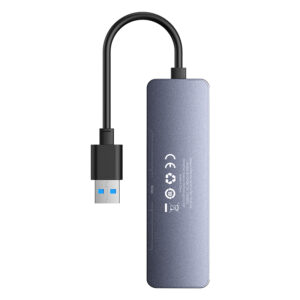 Šakotuvas USB-A 4 prievadų (USB 3.0) + USB-C maitinimui 15cm, pilkas