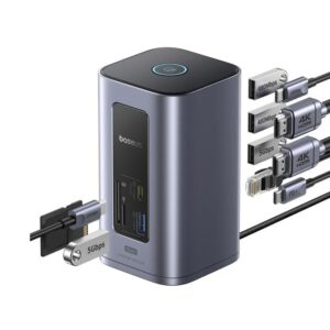 Jungčių stotelė / adapteris 1in12 USB C kištukas - 2xHDMI RJ45 SD/TF USB3 NU1 Air Spacemate BASEUS