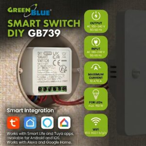Įleidžiamas „GreenBlue“ WiFi relė, „Android“/„iOS“/„Alexa“/„Google Home“, 100–240 V kintamosios srovės, 50/60 Hz, maks. 16 A, skirtas 150 W LED lempoms, GB739 - Image 3