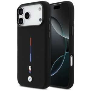 BMW M Silicon Tricolor Line MagSafe dėklas skirtas Apple iPhone 17 Pro Max juodos spalvos