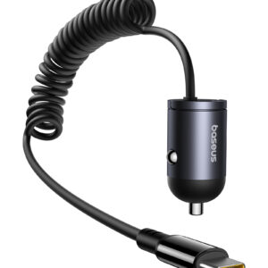 Automobilinis įkroviklis Tiny Star 30W 12-24V USB-C PD3.0 su integruotu USB-C kabeliu 30W 1.4m, juodas