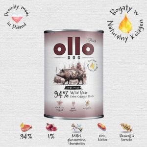 OLLO Plus Collagen Mono Wild boar - drėgnas ėdalas šunims - 800g - Image 2