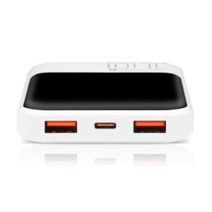 Išorinė baterija 10 000 mAh, 2× USB, 1× USB-C 22,5 W, QC4+, LCD ekranas, balta - Image 3