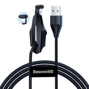 Kabelis USB A - IP Lightning 1.2m su laikikliu prilimpančiu prie telefono, su nailoniniu šarvu juodas BASEUS
