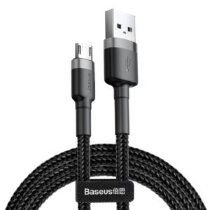Kabelis USB A - micro USB 2.0m QC3.0 su nailoniniu šarvu Cafule pilkas/juodas BASEUS