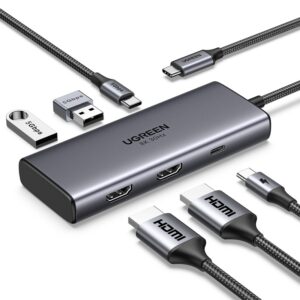 Jungčių stotelė 6in1 USB-C - USB-A 3.0, USB-C 3.0, 2xHDMI, PD CM498 UGREEN