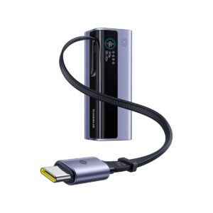 LiPo išorinis akumuliatorius (Powerbank) 20000mAh 145W, su įmontuotu USB-C kabeliu, USB-A, USB-C pilkas EnerGeek GR11 BASEUS