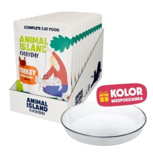 ANIMAL ISLAND Everyday Turkey in broth Box - šlapias kačių maistas - 12x85g + lėkštutė dovanų