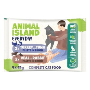 ANIMAL ISLAND Veal / Rabbit & Turkey / Tuna Fillets in broth - šlapias kačių maistas - 4x85g