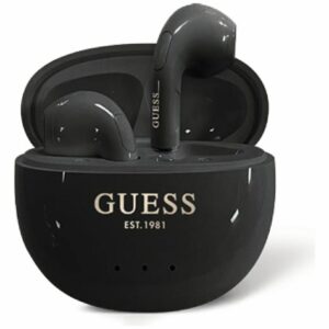 TWS ausinės Guess Glossy Effect Egg Shape Printed Classic Logo juodos spalvos
