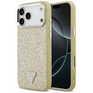 Guess Glitter Triangle Logo MagSafe case skirtas Apple iPhone 17 Pro Max aukso spalvos - Image 1
