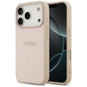 Guess Saffiano Classic Logo MagSafe dėklas skirtas Apple iPhone 17 Pro rožinės spalvos