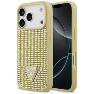 Dėklas Guess Rhinestone Triangle Logo Apple iPhone 17 Pro gold