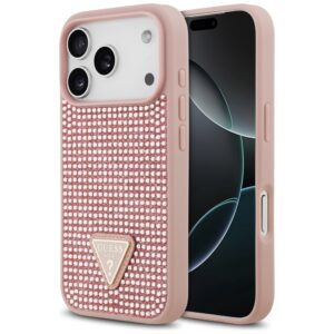 Dėklas Guess Rhinestone Triangle Logo for Apple iPhone 17 Pro pink