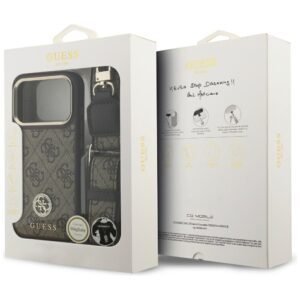 Guess 4G Strass Logo & Big Strap Metal Buttons MagSafe dėklas skirtas Apple iPhone 17 Pro Brown - Image 9