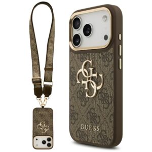 Guess 4G Big 4G Classic Logo Big Strap Metal Buttons dėklas skirtas Apple iPhone 17 Pro Brown
