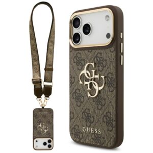 Guess 4G Big 4G Classic Logo Big Strap Metal Buttons dėklas skirtas Apple iPhone 17 Pro Max Brown