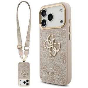 Guess 4G Big 4G Classic Logo Big Strap Metal Buttons dėklas skirtas Apple iPhone 17 Pro rožinės spalvos