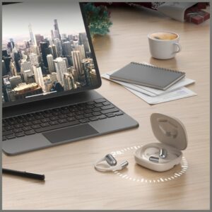 Bluetooth ausinės 4smarts SkyBuds OWS with AI screen beige - Image 10