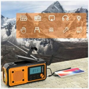 IPX3 AM/FM Emergency Radio with Hand Crank, Flashlight, Power Bank and Solar Panel - Image 5
