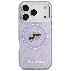 Karl Lagerfeld IML Glitter Karl & Choupette Heads Logo MagSafe dėklas Apple iPhone 17 Pro Max Purple - Image 3
