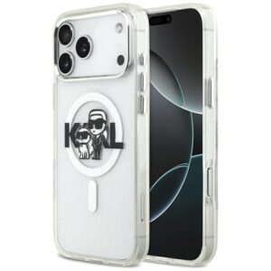 Karl Lagerfeld IML Glitter Karl & Choupette Sketch Logo MagSafe dėklas skirtas Apple iPhone 17 Pro Max Clear - Image 1