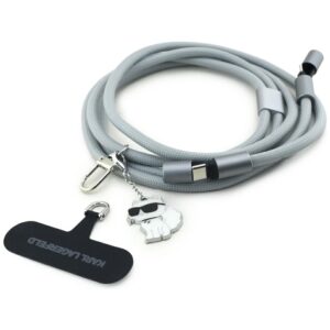 Universal Karl Lagerfeld CBDY Choupette Charm USB-C/USB-C Kabelis Lanyard pilkos spalvos