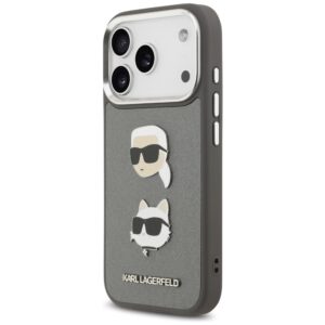 Karl Lagerfeld FW Grained Karl & Choupette Heads Pins & Logo dėklas skirtas Apple iPhone 17 Pro pilkos spalvos - Image 2