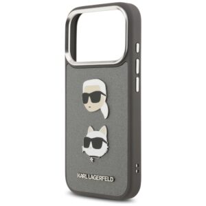 Karl Lagerfeld FW Grained Karl & Choupette Heads Pins & Logo dėklas skirtas Apple iPhone 17 Pro pilkos spalvos - Image 6