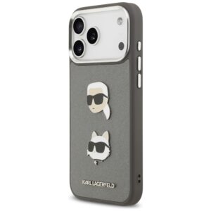 Karl Lagerfeld FW Grained Karl & Choupette Heads Pins & Logo dėklas skirtas Apple iPhone 17 Pro Max pilkos spalvos - Image 2